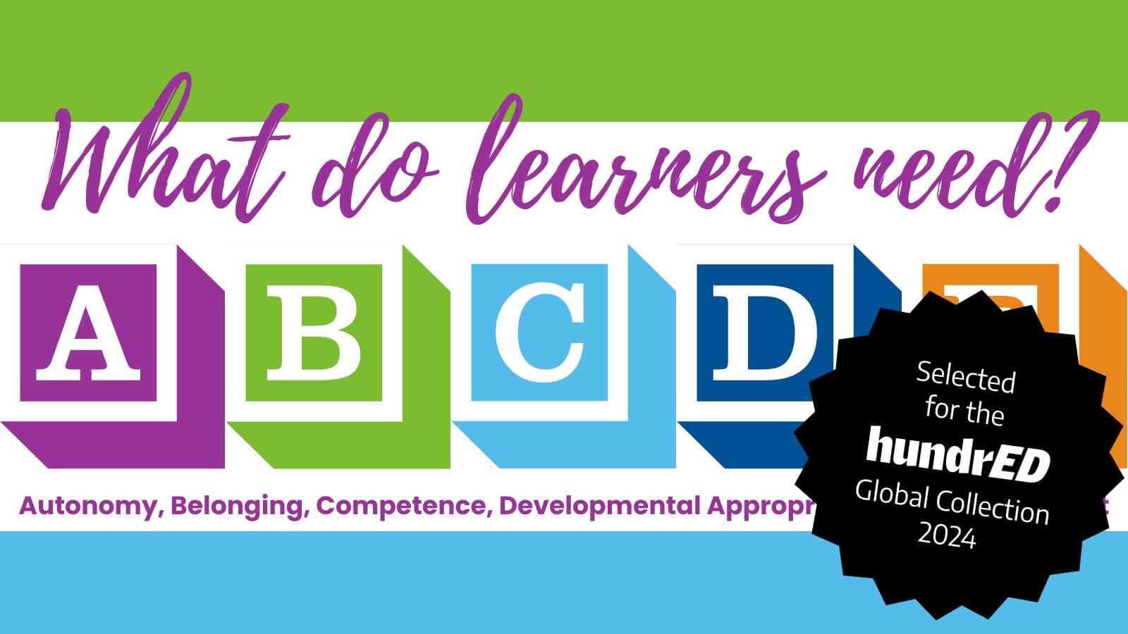 colorful text that reads "ABCDE of Learner Needs" an assessment resource for parents