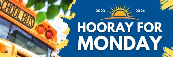 the hooray for monday logo: a rising yellow sun over the words Hooray For Monday in yellow font, which are above the Inspired Teaching logo