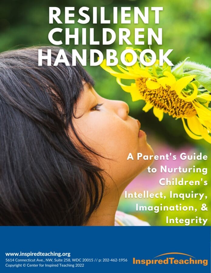 the resilient summer handbook cover page which is a young girl smelling a bright yellow flower