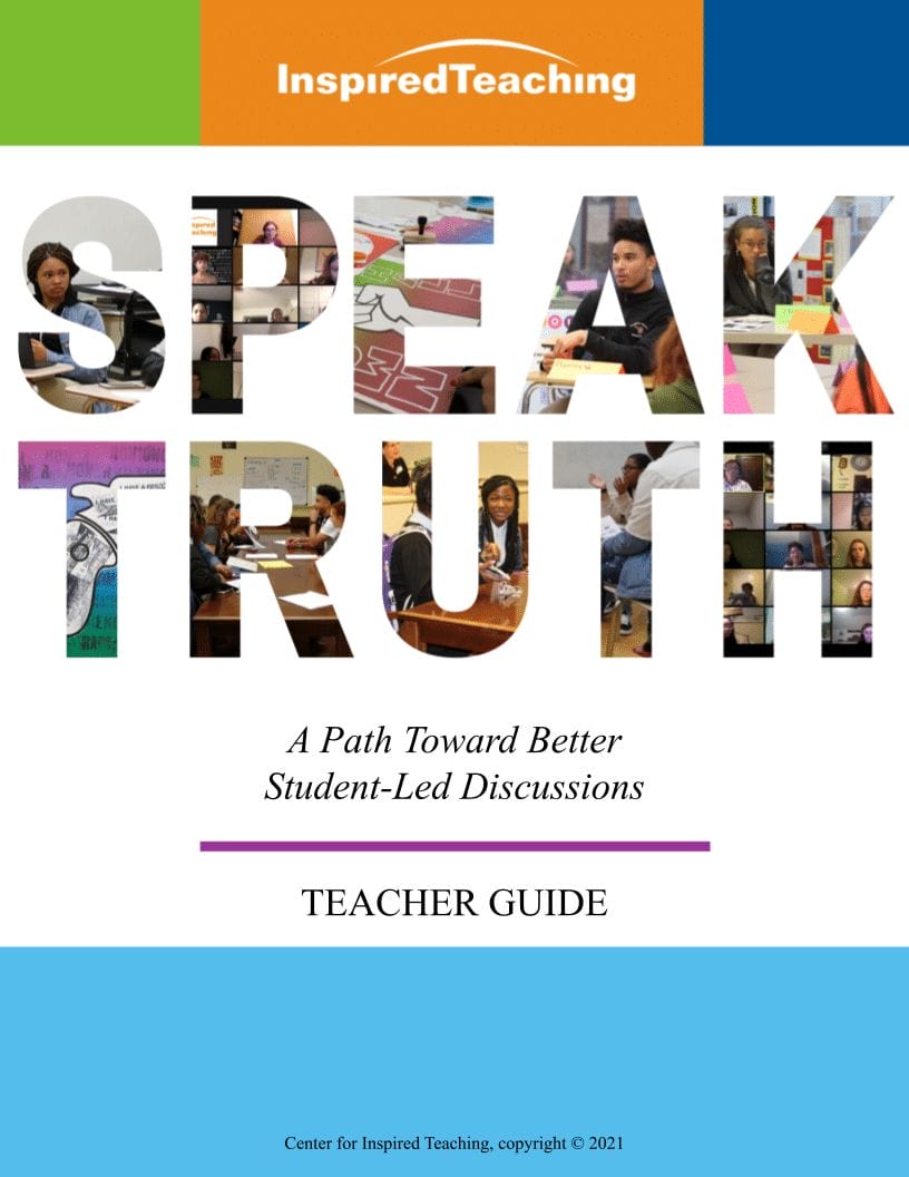 the speaktruth guidebook cover, which is the words "Speak Truth" spelled with letters that double as image collages