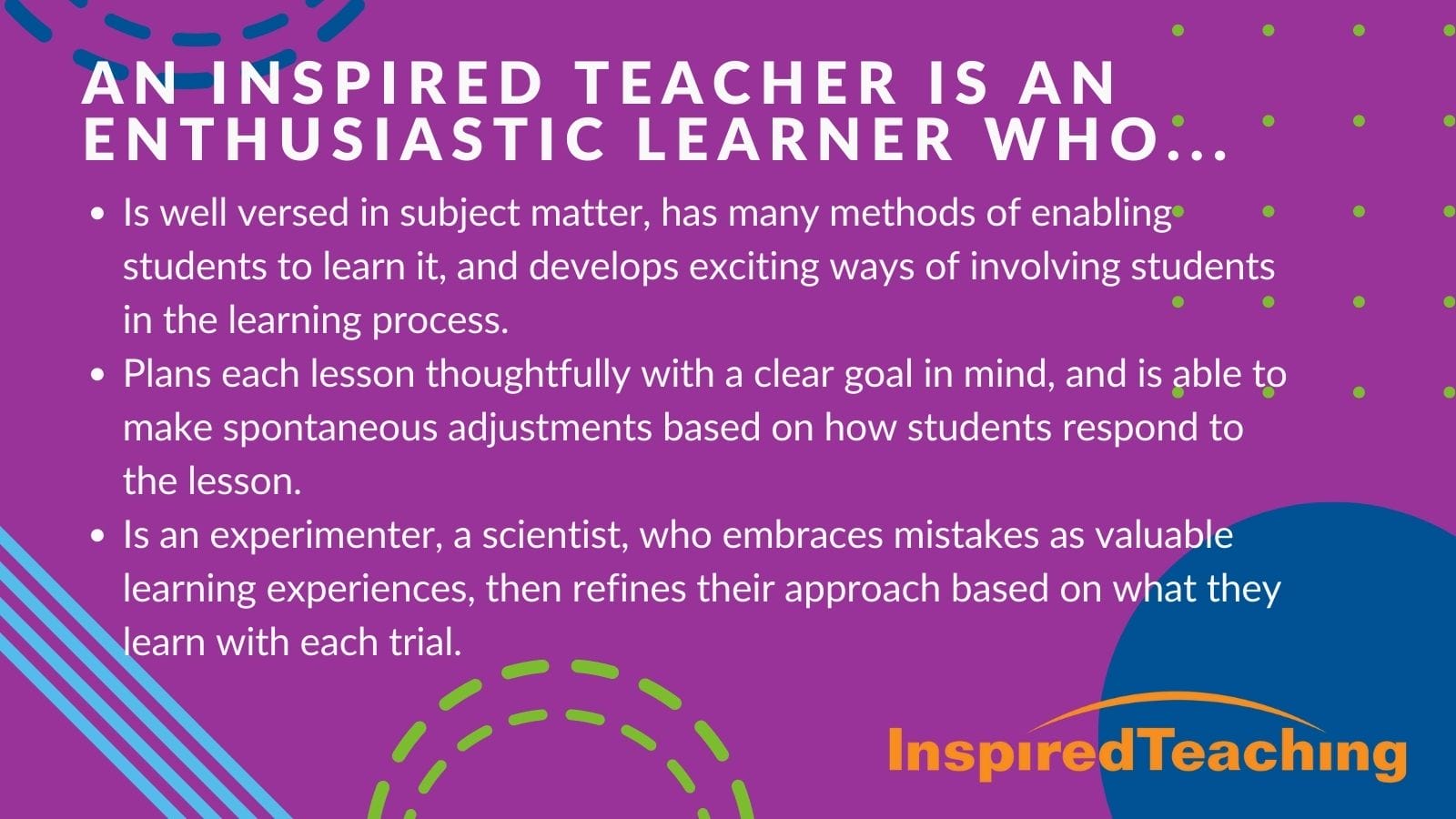 A list outline of Inspired Teacher traits, outlining the capabilities for teaching students respectful discourse