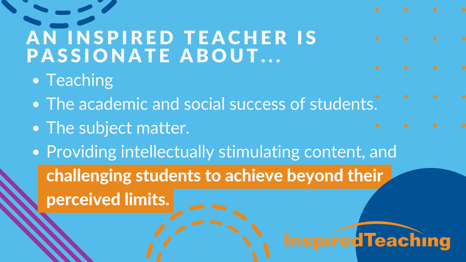 A list outline of Inspired Teacher traits, outlining the capabilities for teaching students respectful discourse